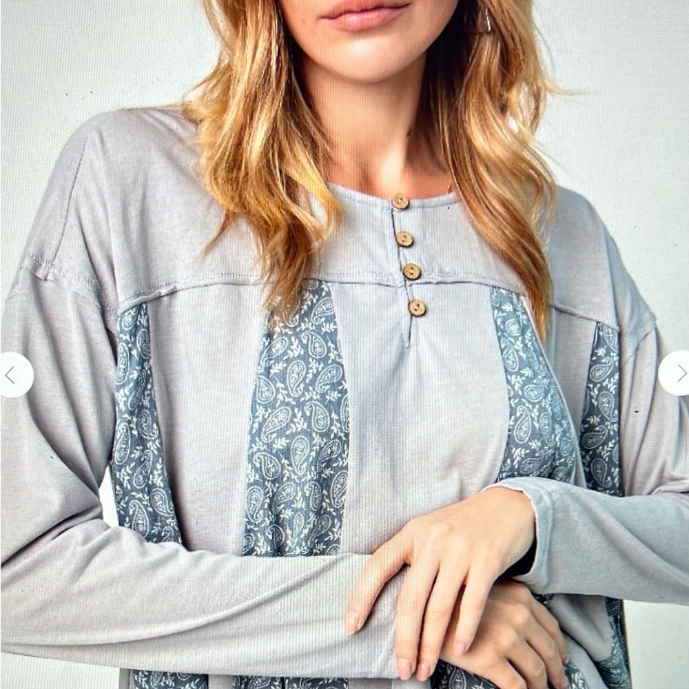Easel Light Gray and Blue Paisley Blouse